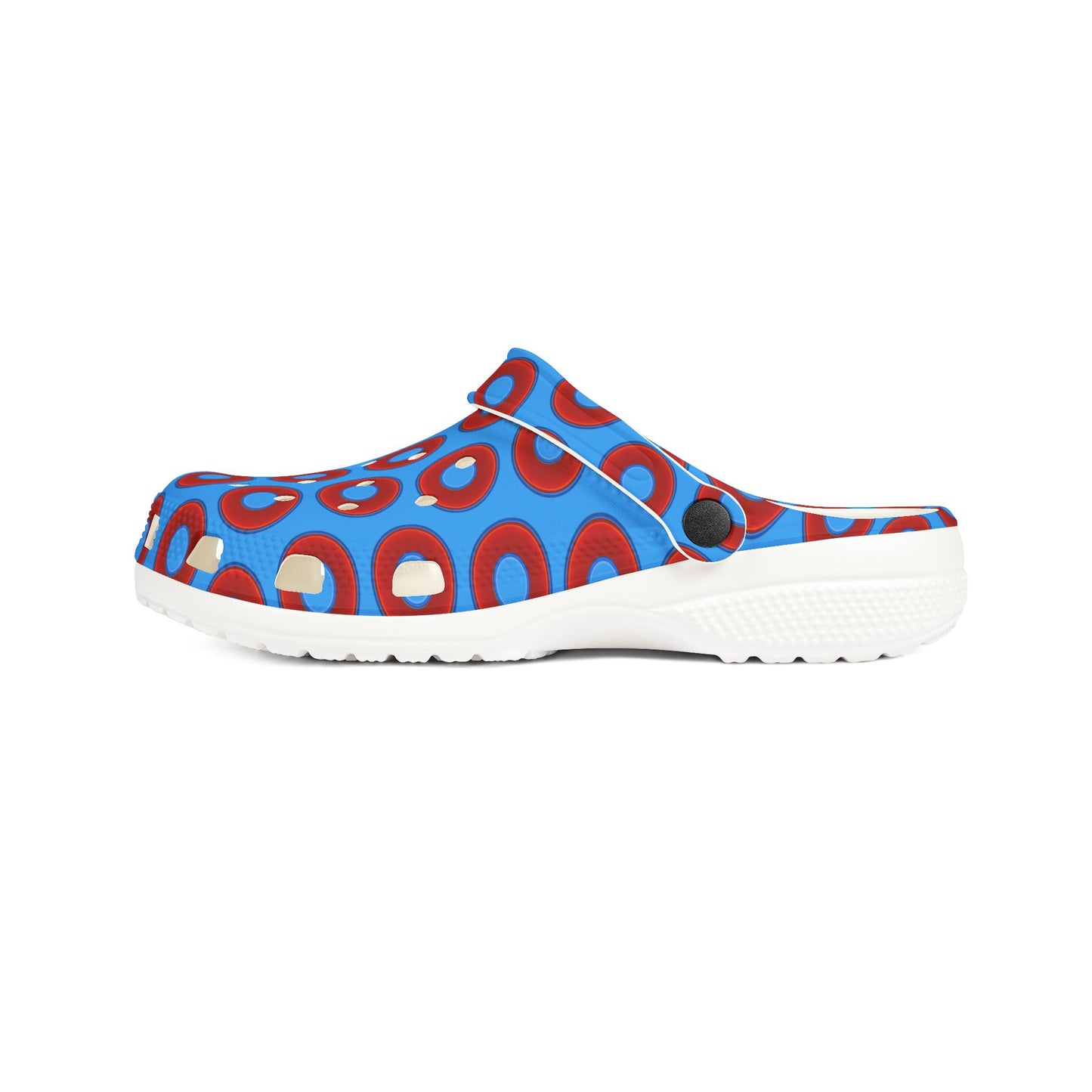Spatchcocks - donut slip-on shoes - vivid red donuts w/sky royal blue background [unisex]