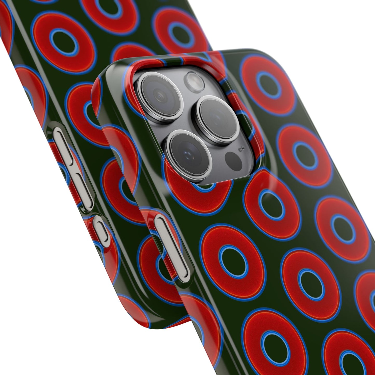 Lumpy Donut Snap Case - red vivid donut print w/deep forest green background