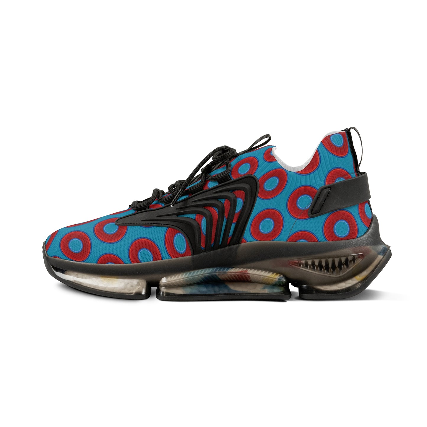Donut Kicks - red vivid donut print w/aquamarine blue background