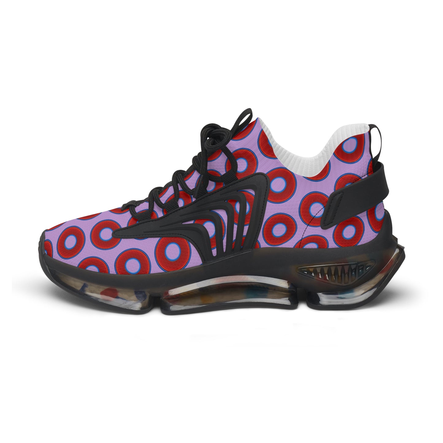 Women's Donut Kicks - red vivid donut print w/wisteria purple background