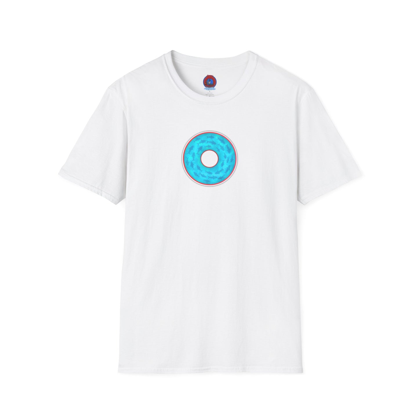 Classic Donut Tee - Unisex Soft-Style - "Skoolie of Phishies" - vivid sea donut - w/light blue water - variant 1
