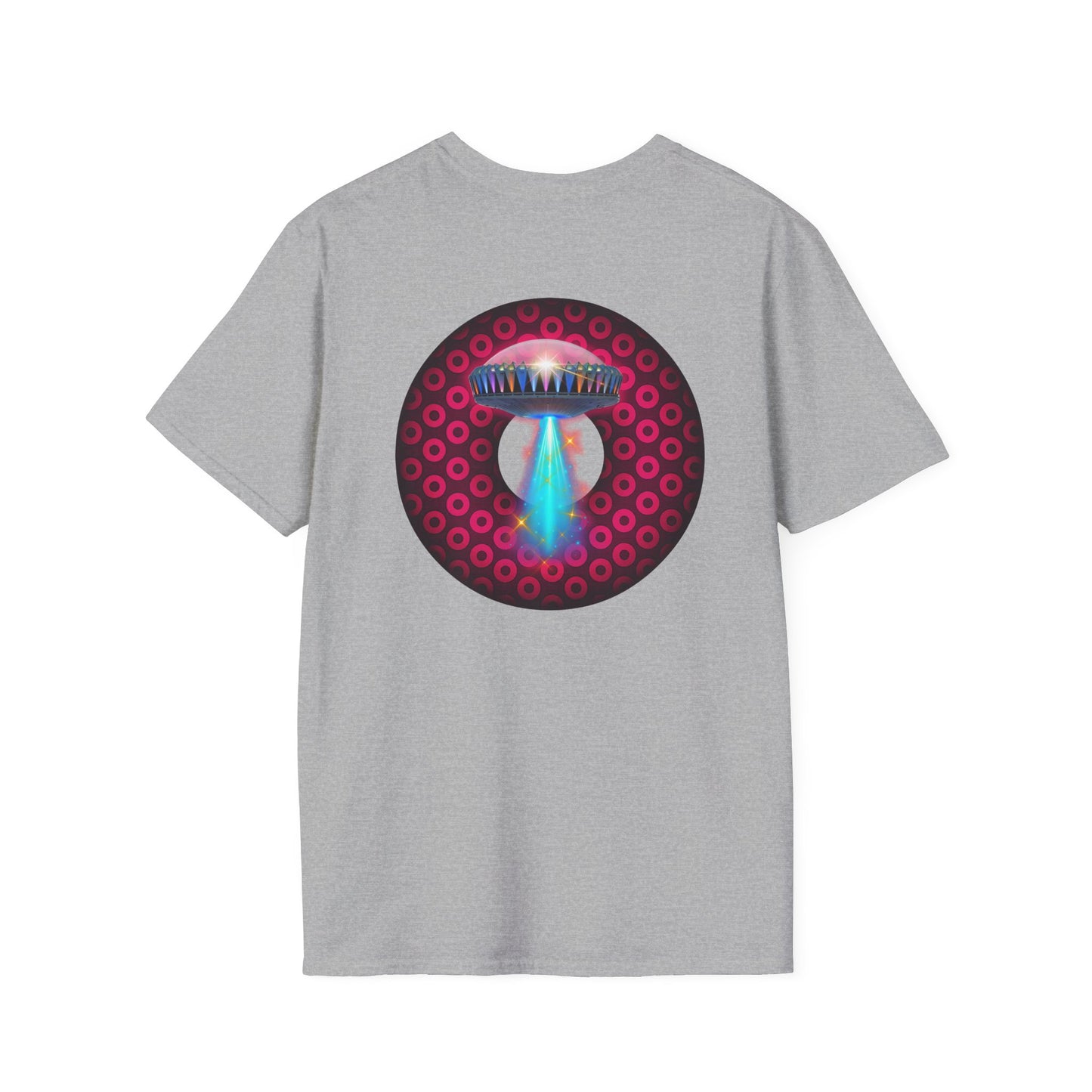 Classic Donut Tee - Unisex Soft-Style - "Donuts now Served on the Mothership" - series 1.0  - variant 2  - red/red paradoxical donut