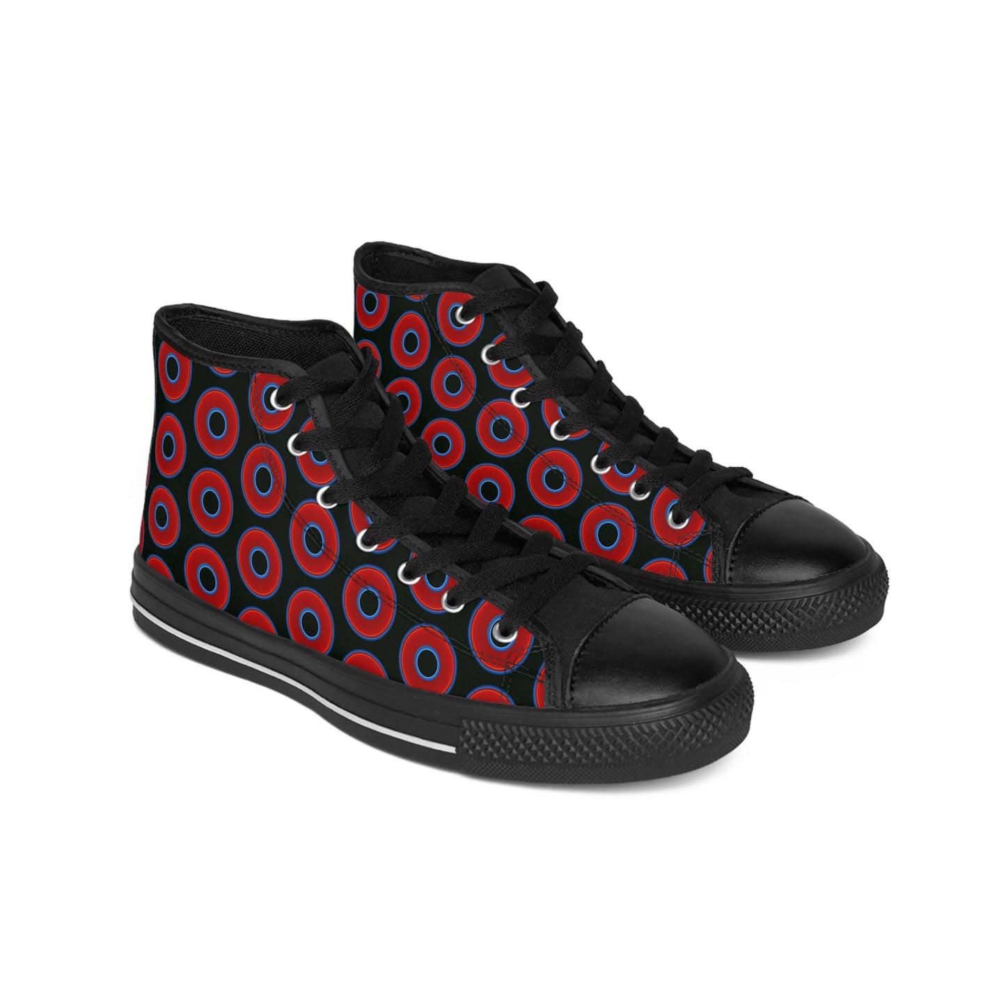 Men's Cushiony Convectors - High Tops - red vivid donuts w/midnight moss green background
