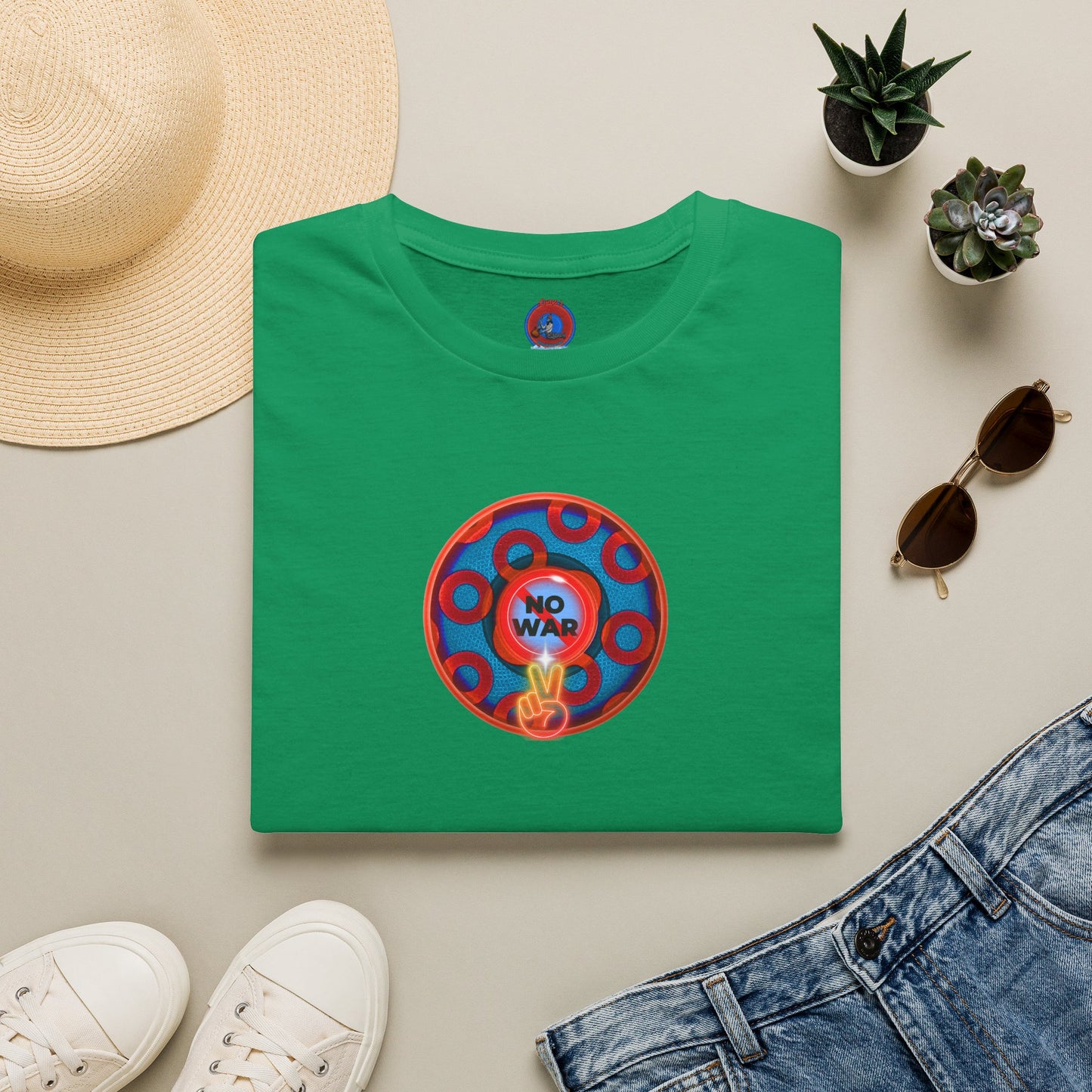 Classic Donut Tee - Unisex Soft-Style - "Peace of My Donut?" - blue/red rustic paradox donut