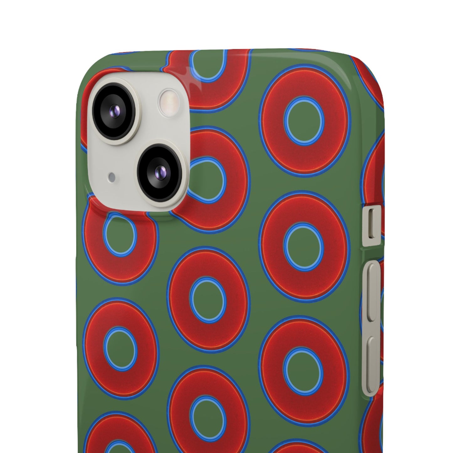 Lumpy Donut Snap Case - red vivid donut print w/dark green background
