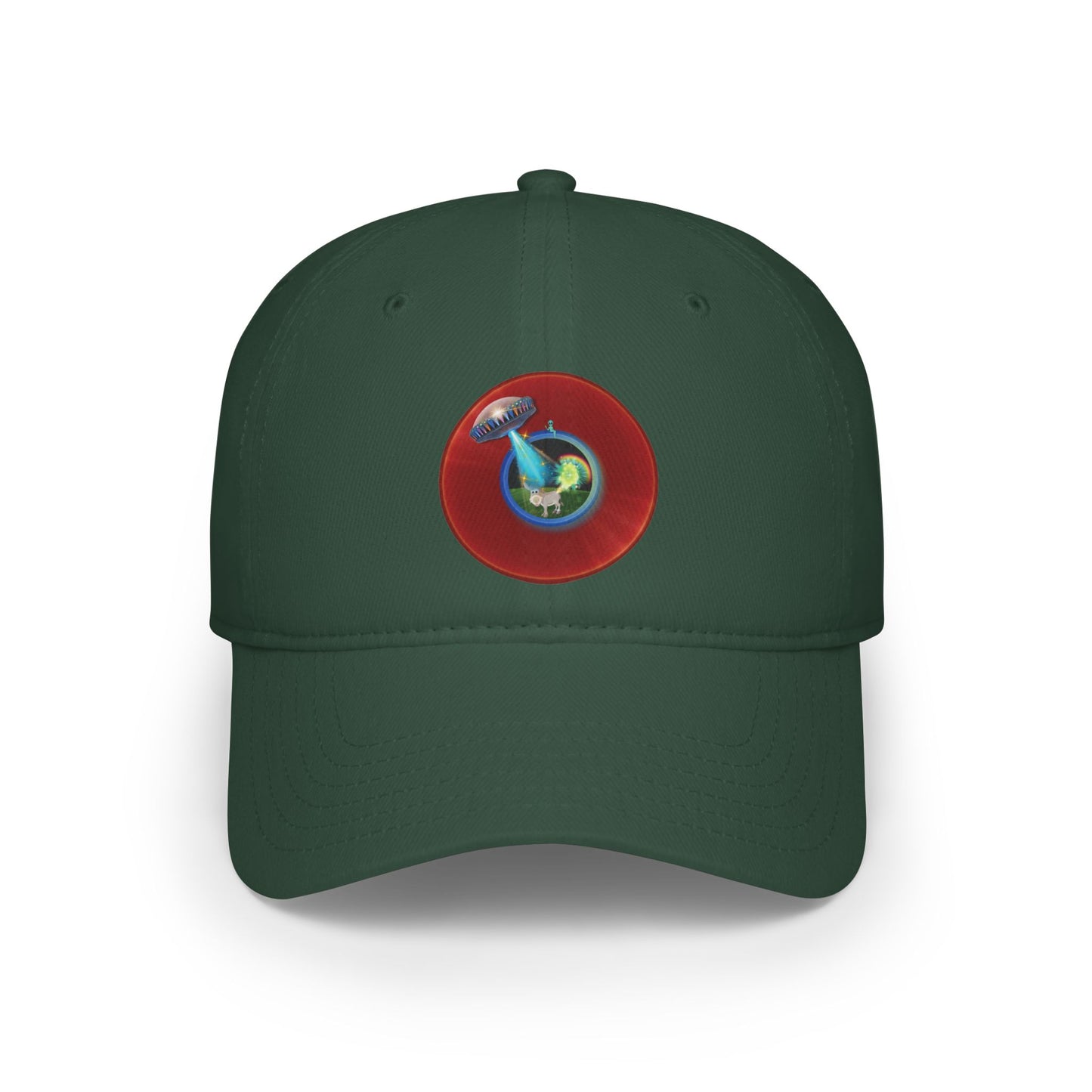 Lumpy Donut Baseball Cap - "Donut Caps? In Tomahawk County?" - variant 1 - vivid red donut w/
