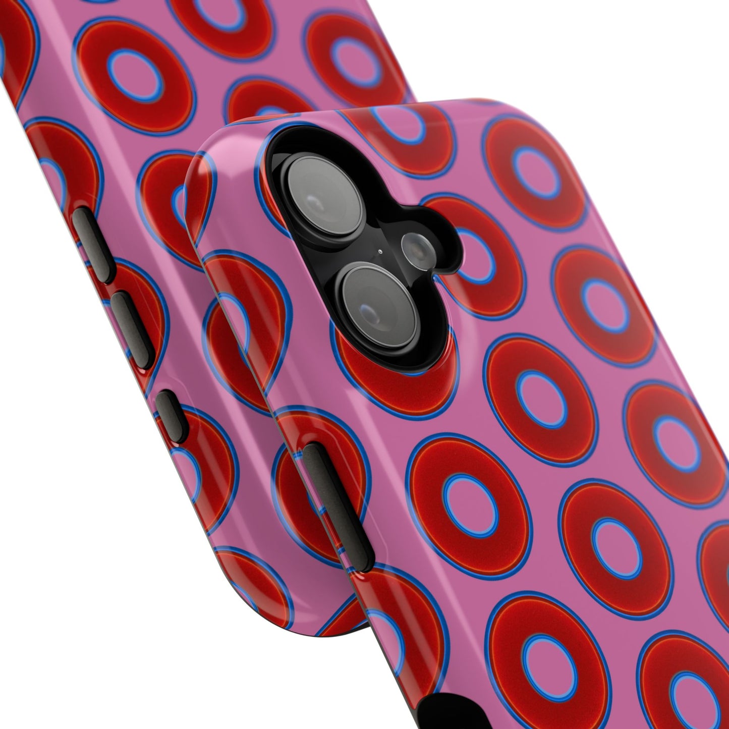 Impact-Resistant Lumpy Donut Case - red vivid donut print w/pink background