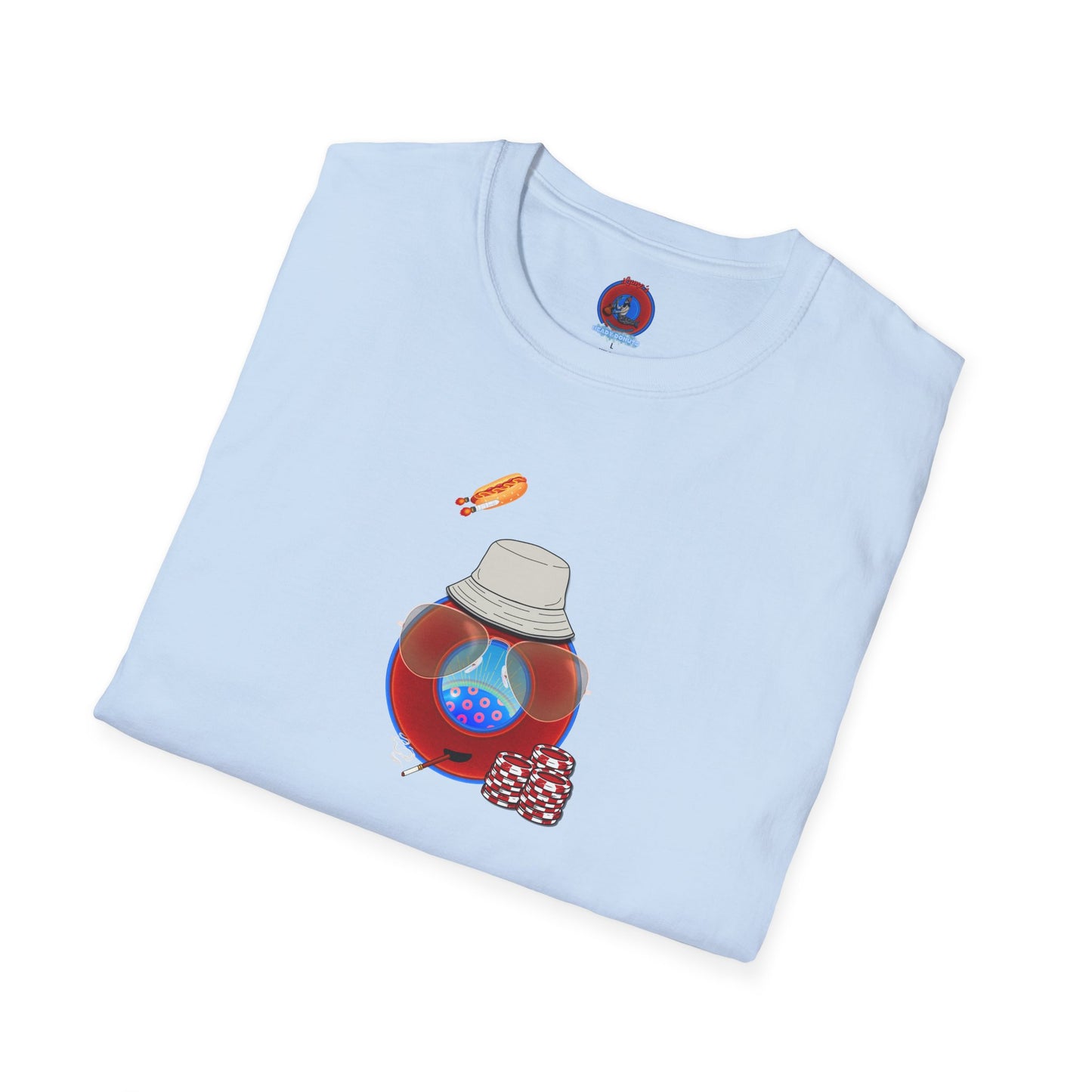 Classic Donut Tee - Unisex Soft-Style - "Gonzo Donut - Fear & Loathing in Gamehendge" -  vivid red donut w/raw dogger - variant 6