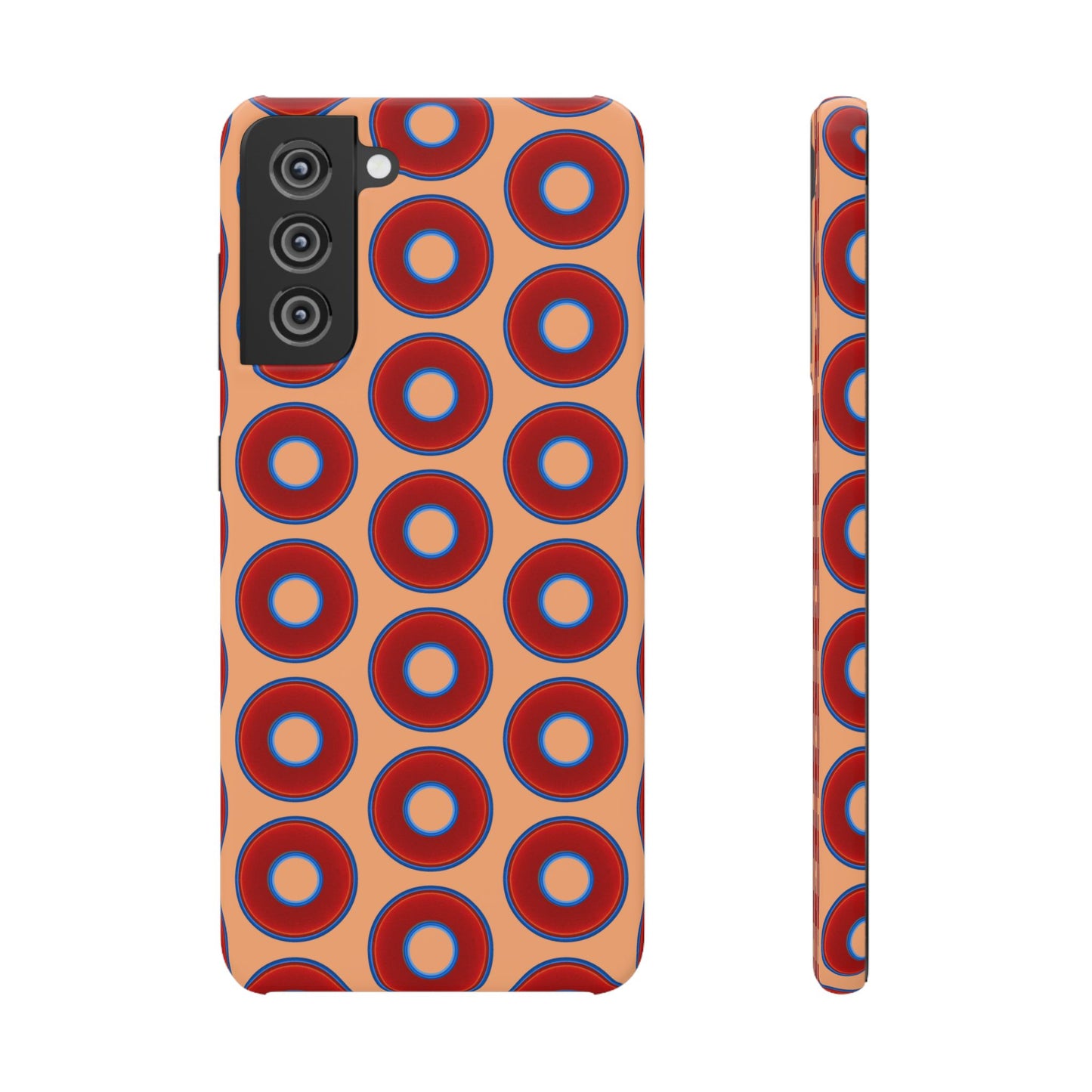 Lumpy Donut Snap Case - red vivid donut print w/peach background