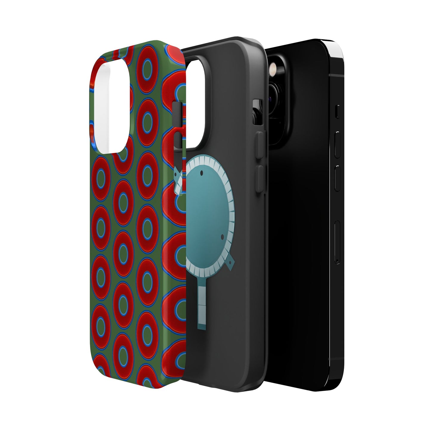 Magnetic Tough Donut Case - red vivid donut print w/dark Fenway green background
