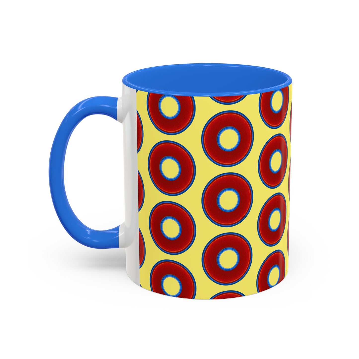 Lump's Grumpy Coffee Mug - vivid red donuts w/yellow background