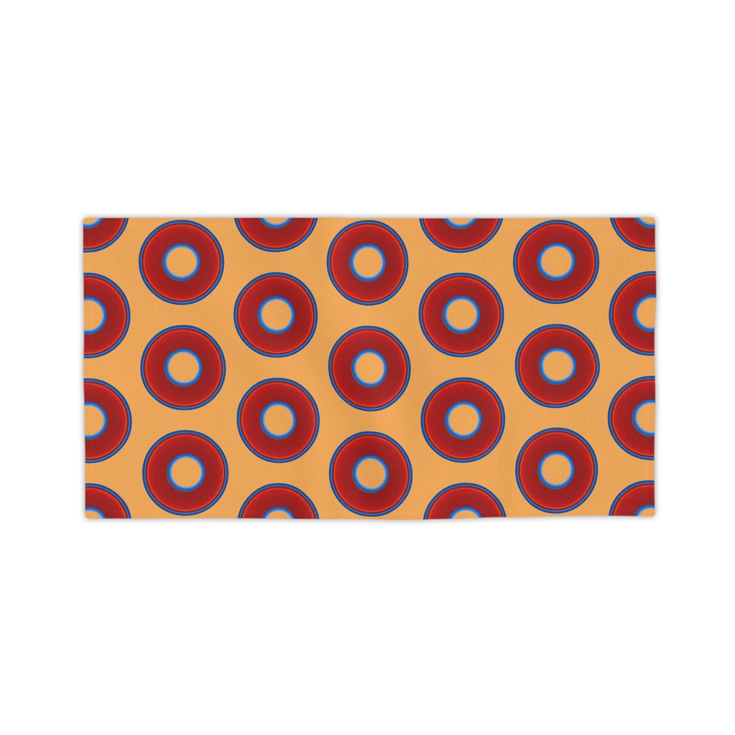 Lumpy Donut Towels - vivid red donuts w/creamsicle orange background