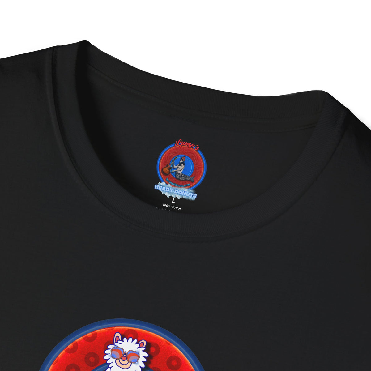 Classic Donut Tee - Unisex Soft-Style - "Medium Paced Llama Donut" - red/blue widemouthed paradox donut