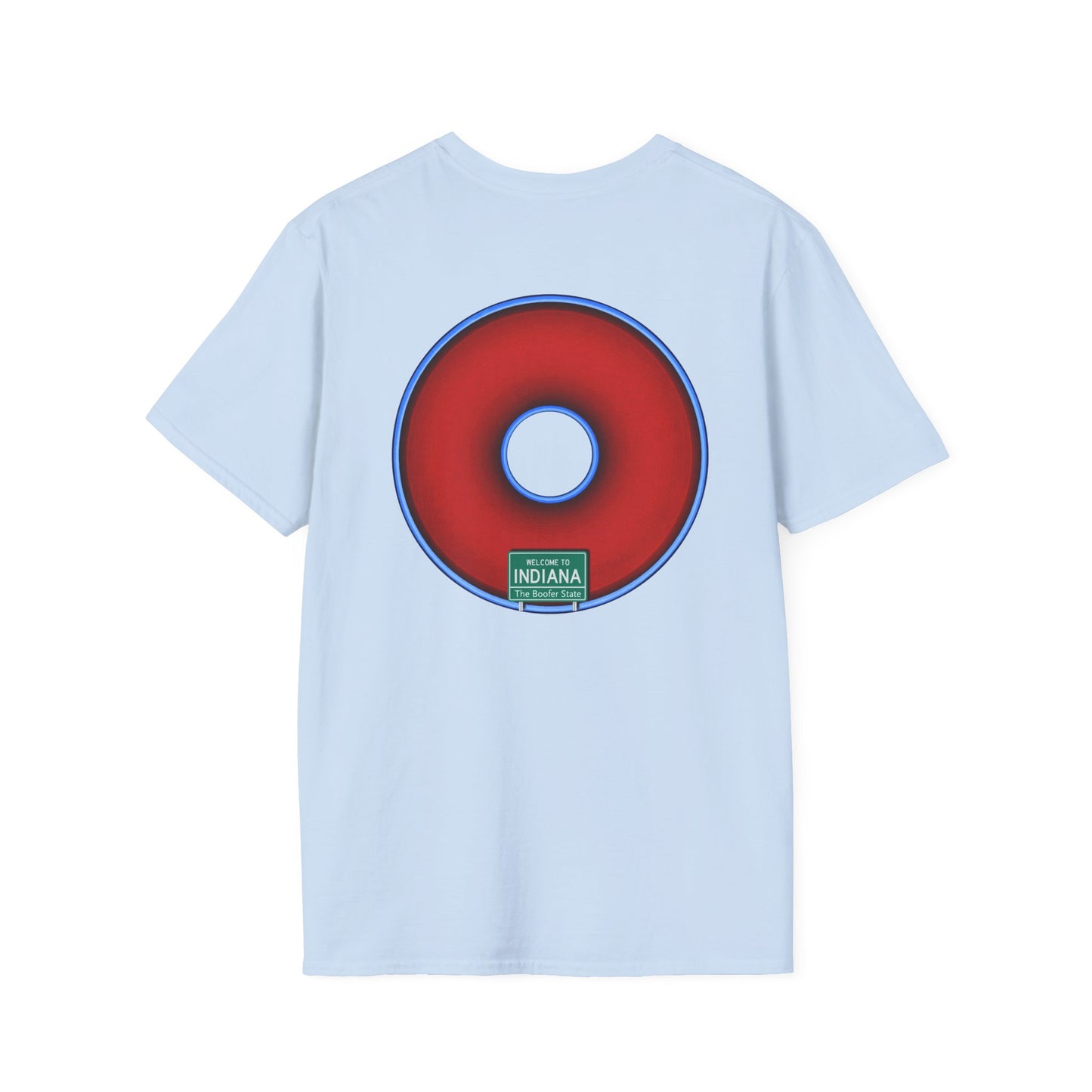 Classic Donut Tee - Unisex Soft-Style - "Indiana is for Boofers" - vivid red/blue plumpy donut - variant 3 - plain
