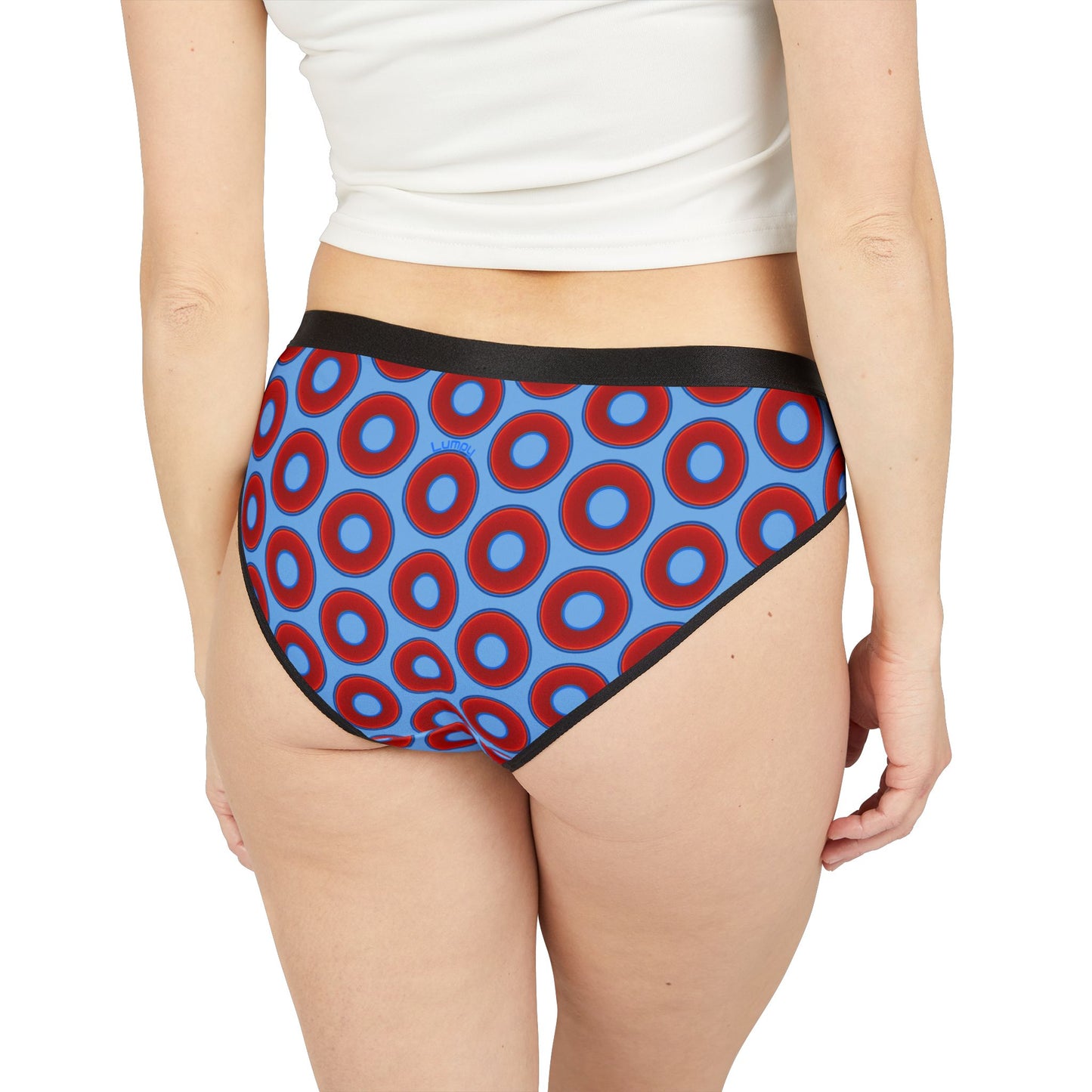 Lumpy Donut Underwear - vivid red donut print w/light blue background