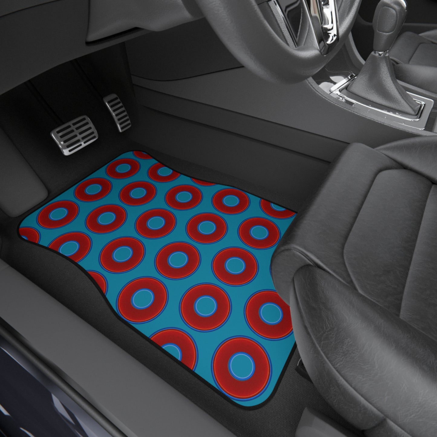 Contacted Car Mats - vivid donut print w/aquamarine blue background