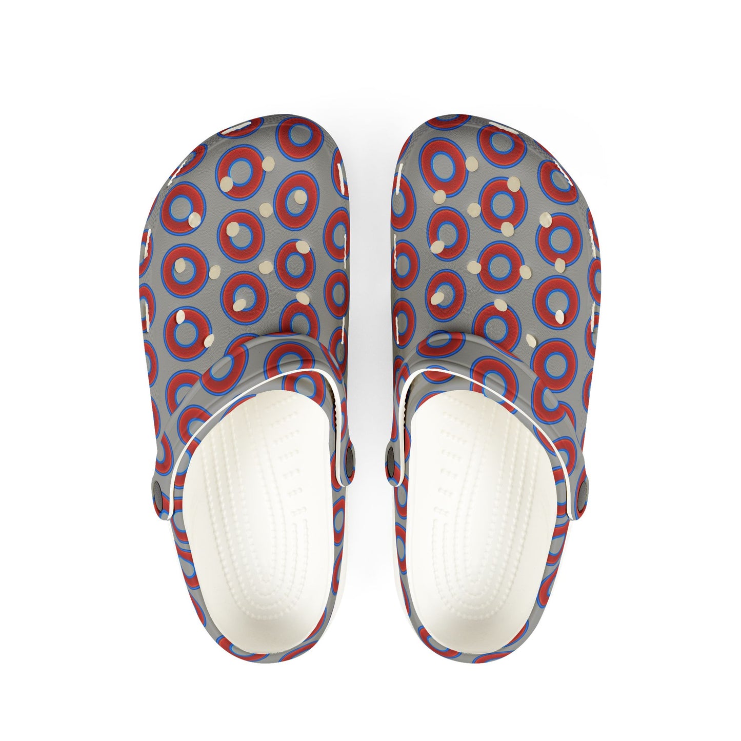 Spatchcocks - donut slip-on shoes - red rustic donuts w/gray background [unisex]