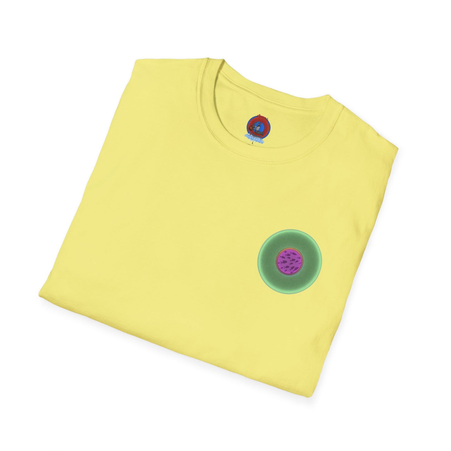 Classic Donut Tee - Unisex Soft-Style - "Swimming By" - variant 1 - series 1.0 - florescent green donut