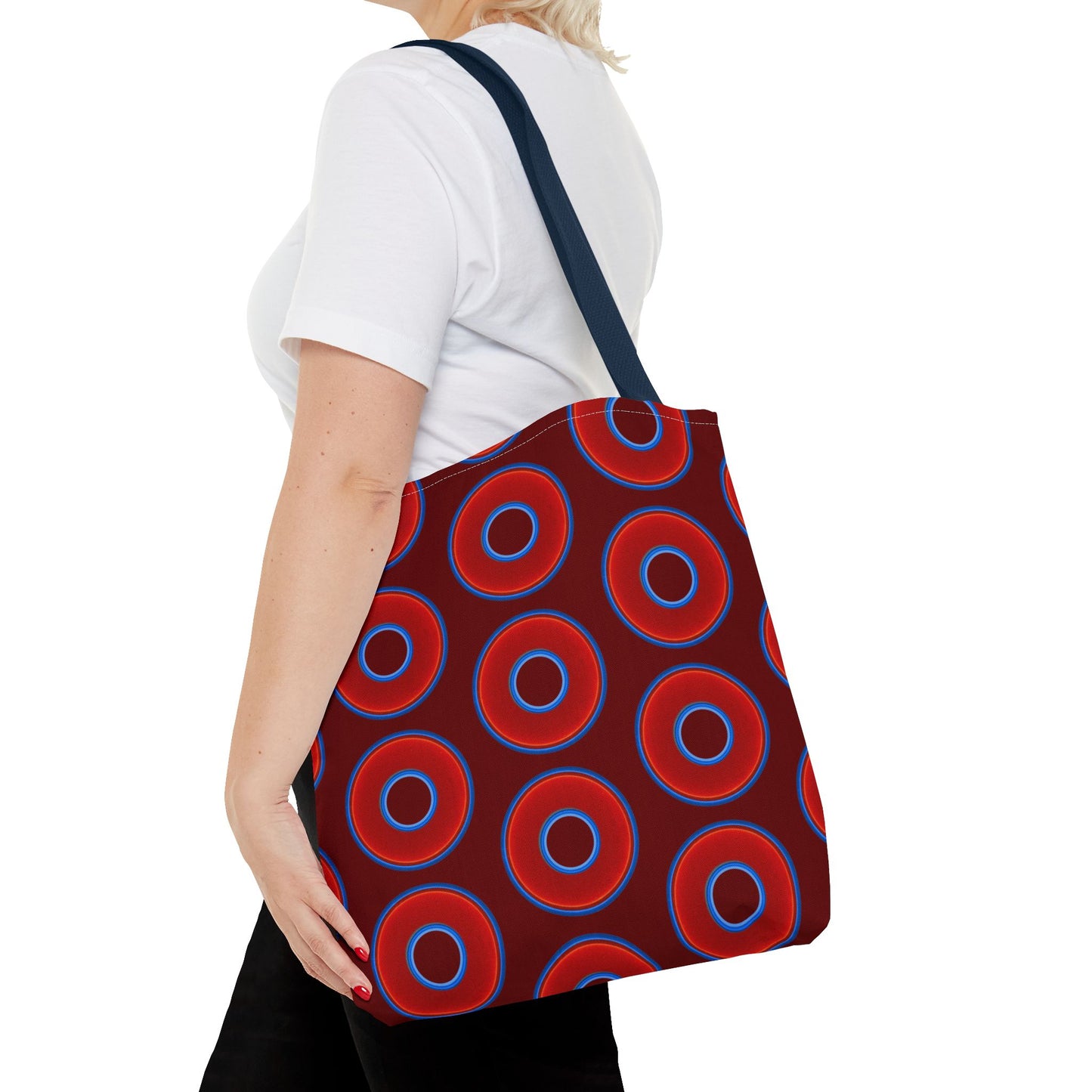 Lumpy Beach/Tote Bag - red vivid donuts w/dark red background