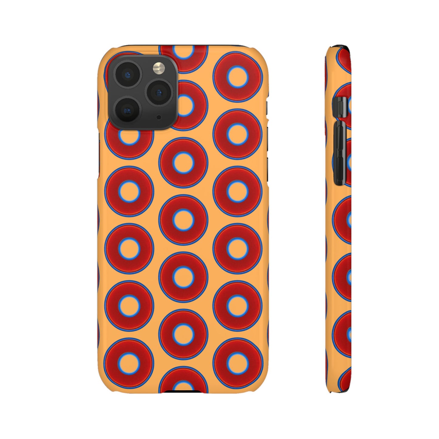 Lumpy Donut Snap Case - red vivid donut print w/creamcicle orange background
