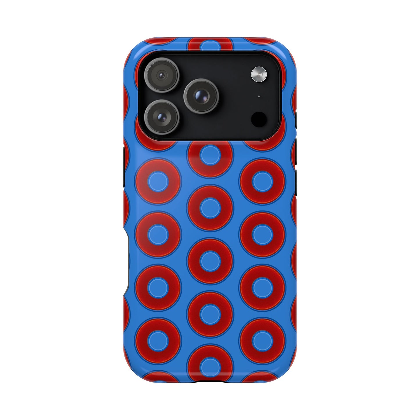 Impact-Resistant Lumpy Donut Case - red vivid donut print w/light royal blue background