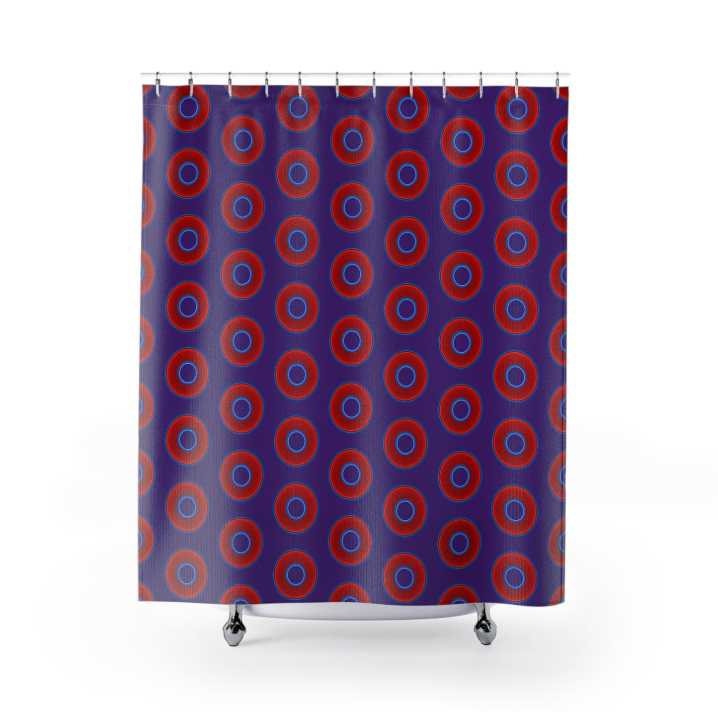 The Curtain With "Donuts" - Lumpy Bath Time Fun - vivid red donuts w/purple background