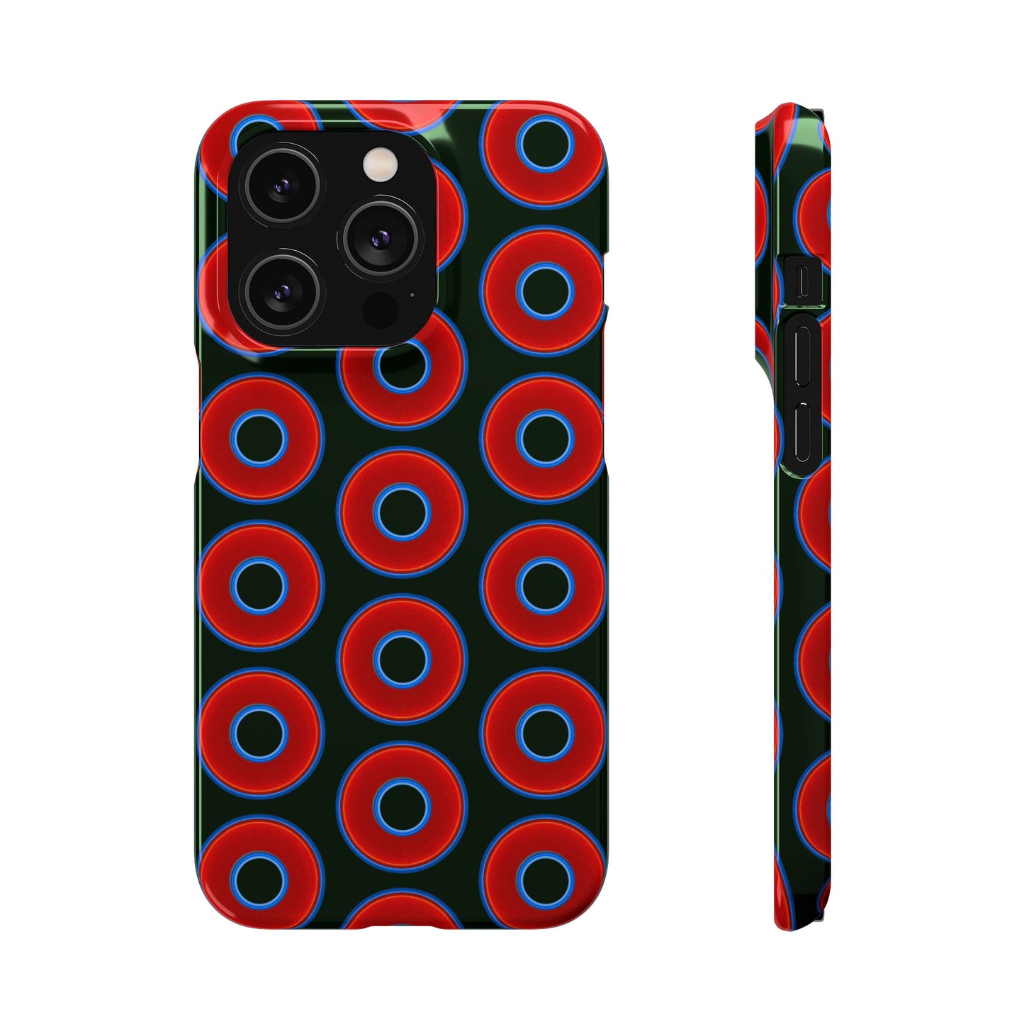 Lumpy Donut Snap Case - red vivid donut print w/midnight moss green background