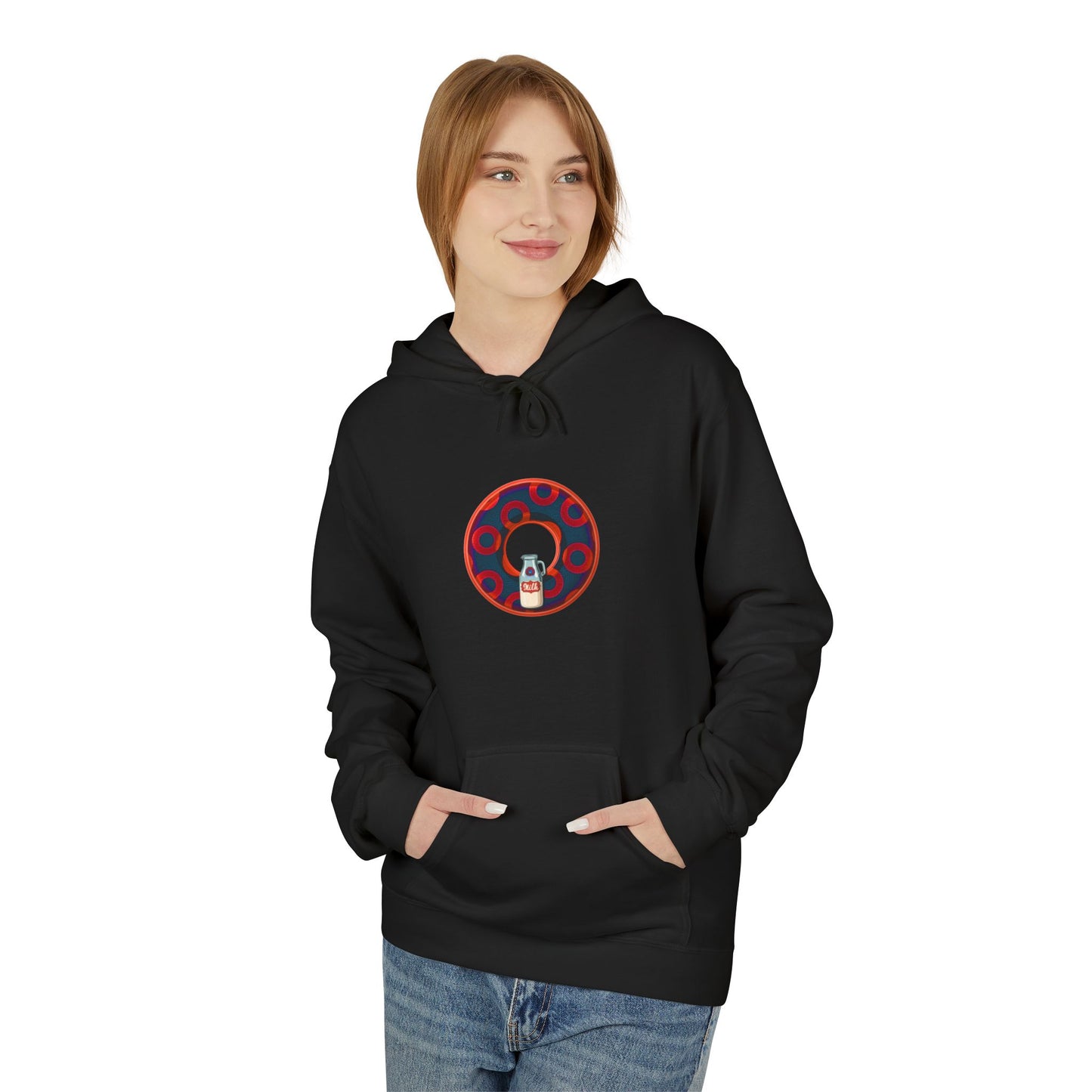 Fleece Harry Hoodies [Midweight Soft-style] - "Wooked Cream Dairy - YEMSG Donut" - navy blue/red rustic paradox donut - variant 3