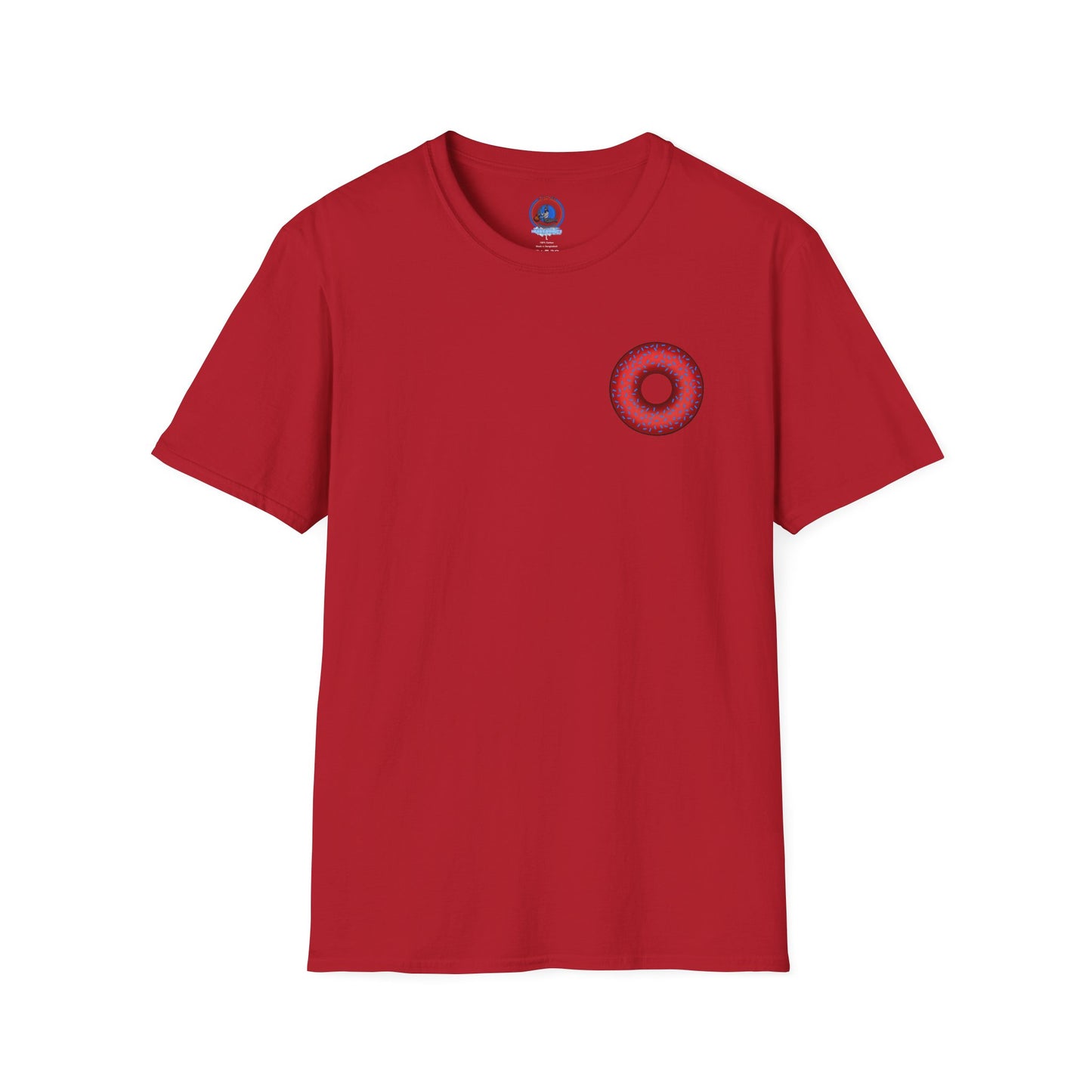 Classic Donut Tee - Unisex Soft-Style - "Plain Plump Donut w/" - plump red donut w/blue sprinkles