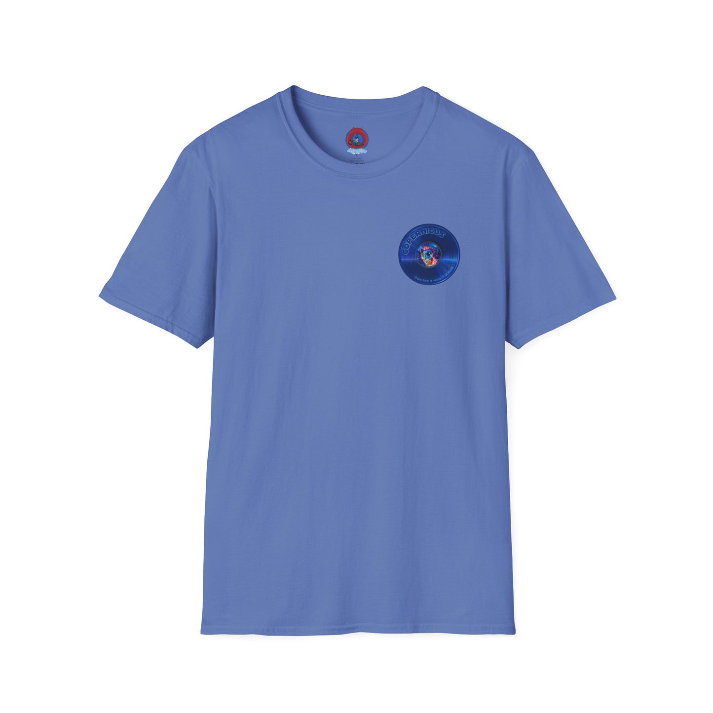 Classic Donut Tee - Unisex Soft-Style - "Drunken Copernicus" - series 1.0 - variant 1 - blue donut