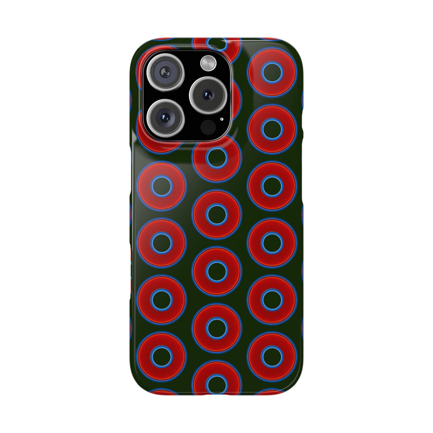Lumpy Donut Snap Case - red vivid donut print w/deep forest green background