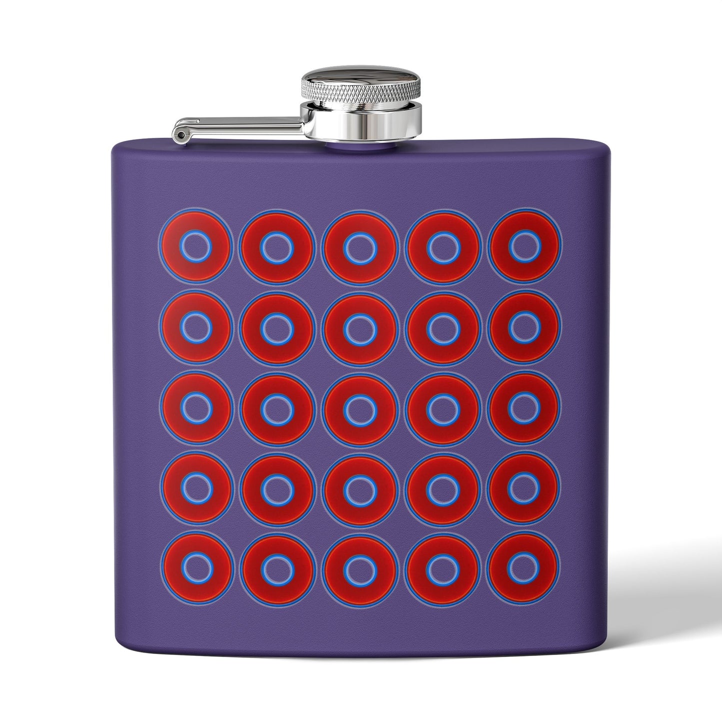 Lump's Donut Flask 6 oz - Lumpy Donut Print - red donuts - [*w/your choice of 9 backgrounds]