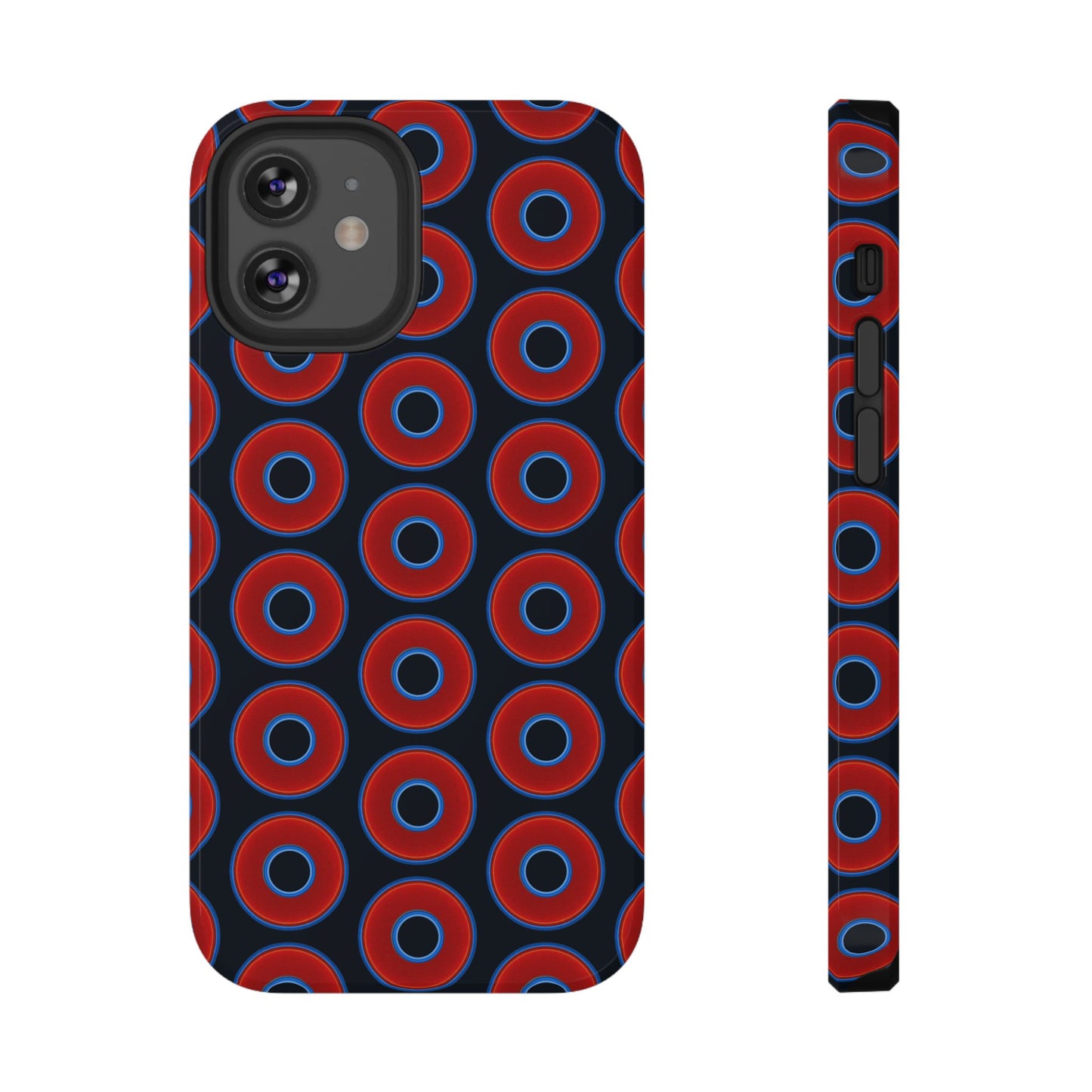 Impact-Resistant Lumpy Donut Case - red vivid donut print w/blue charcoal background