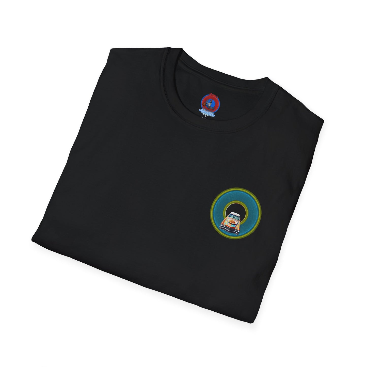 Classic Donut Tee - Unisex Soft-Style - "Cadillac Rainbow Spaghetti Incident" - series 1.0  - variant 1 - blue/green donut