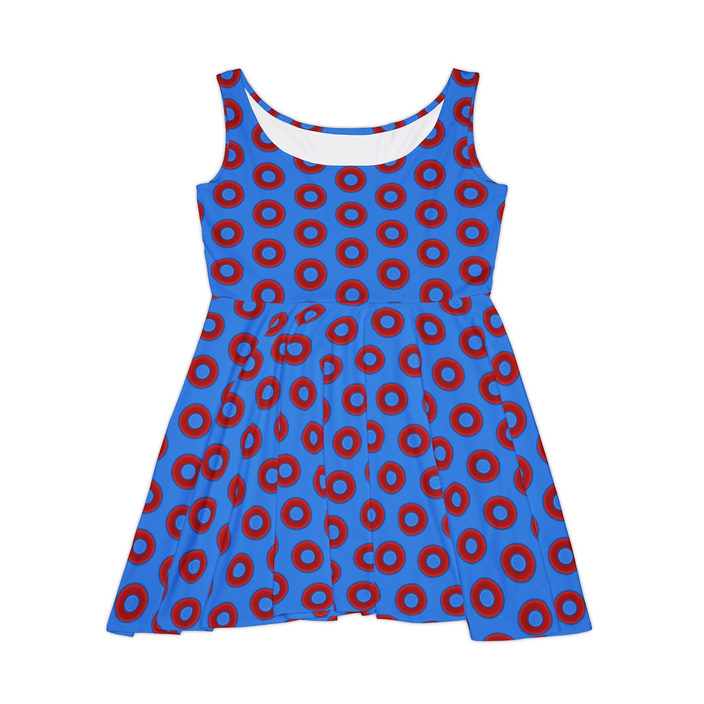 Women's Skater Donut Dress - vivid red donut print w/light royal blue background