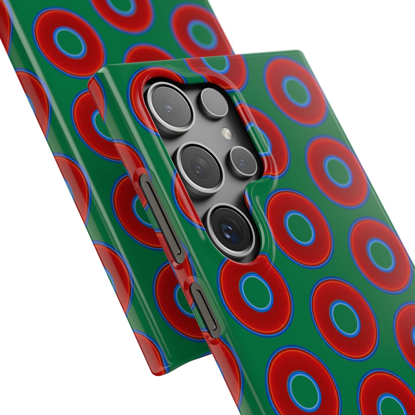 Lumpy Donut Snap Case - red vivid donut print w/green background