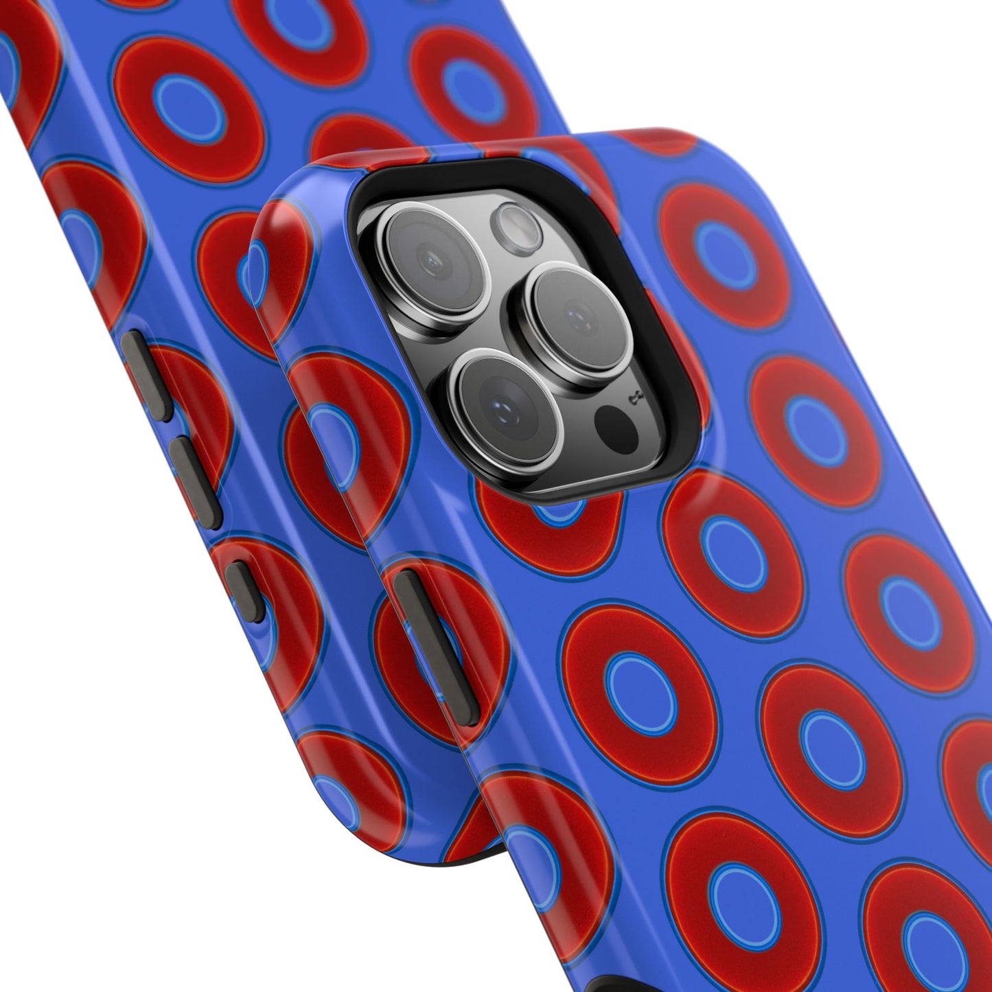 Impact-Resistant Lumpy Donut Case - red vivid donut print w/royal blue background