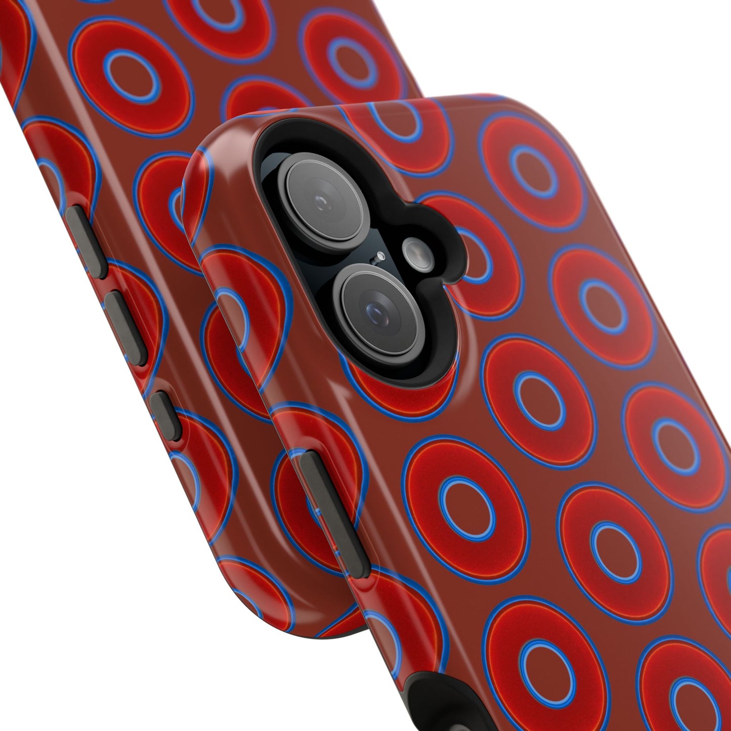 Impact-Resistant Lumpy Donut Case - red vivid donut print w/burnt umber background