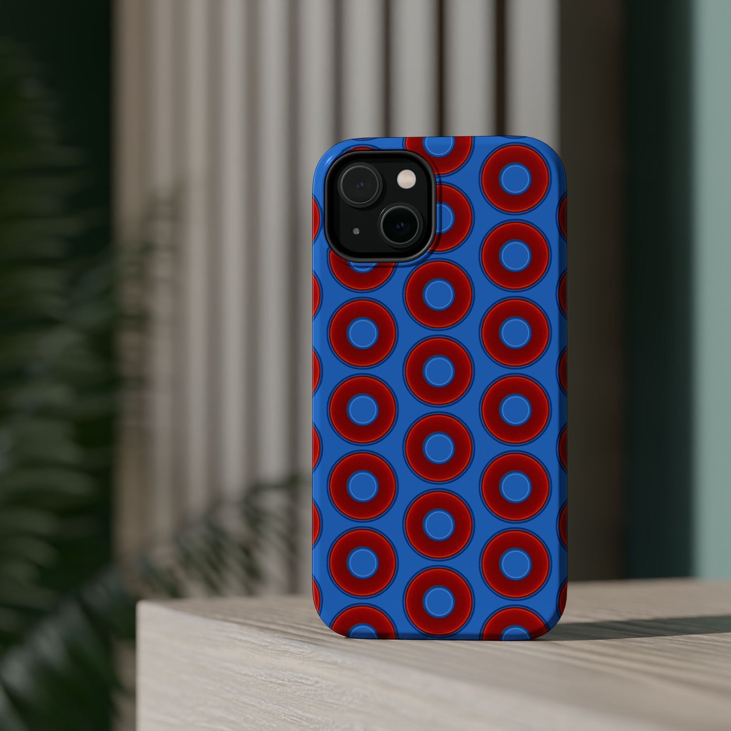 Magnetic Tough Donut Case - red vivid donut print w/light royal blue background
