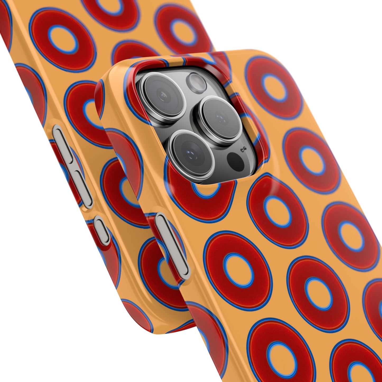 Lumpy Donut Snap Case - red vivid donut print w/creamcicle orange background