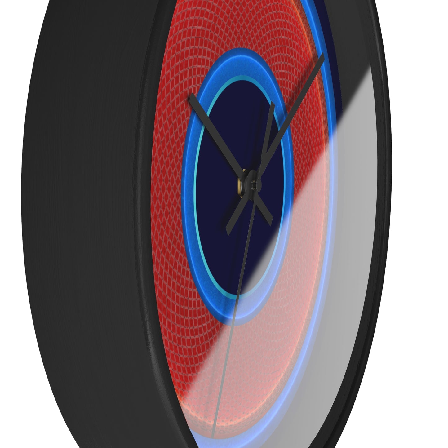 Lumpy Wall Clock - red rustic donut w/light blue edging - variant 1 w/midnight blue background