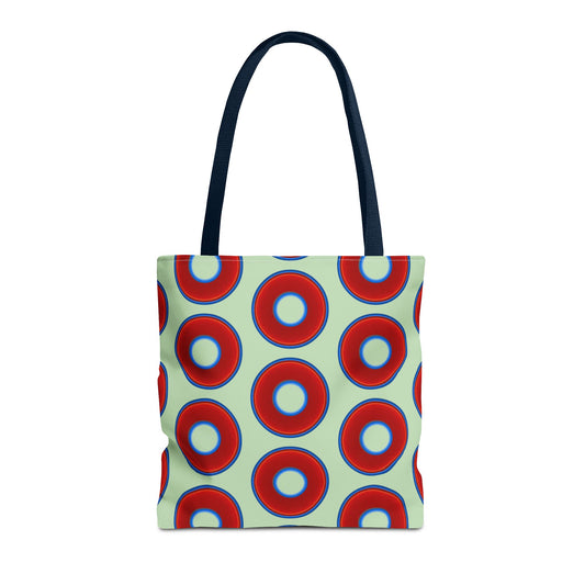 Lumpy Beach/Tote Bag - red vivid donuts w/seafoam background