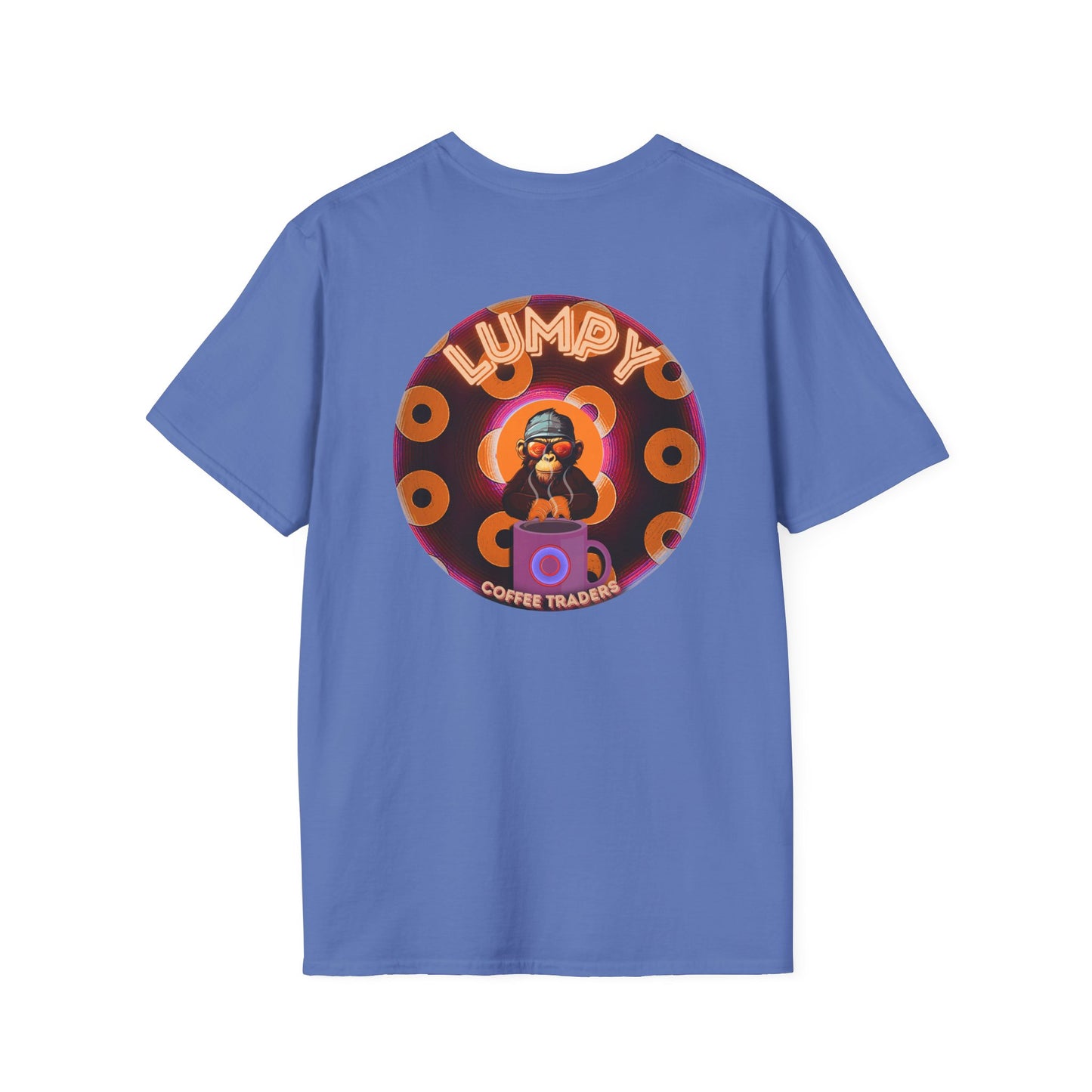 Coffee Traders Tee - Unisex Soft-Style - "Columbia House CDs " - paradoxical donut - variant 1 - coffee front/logo back