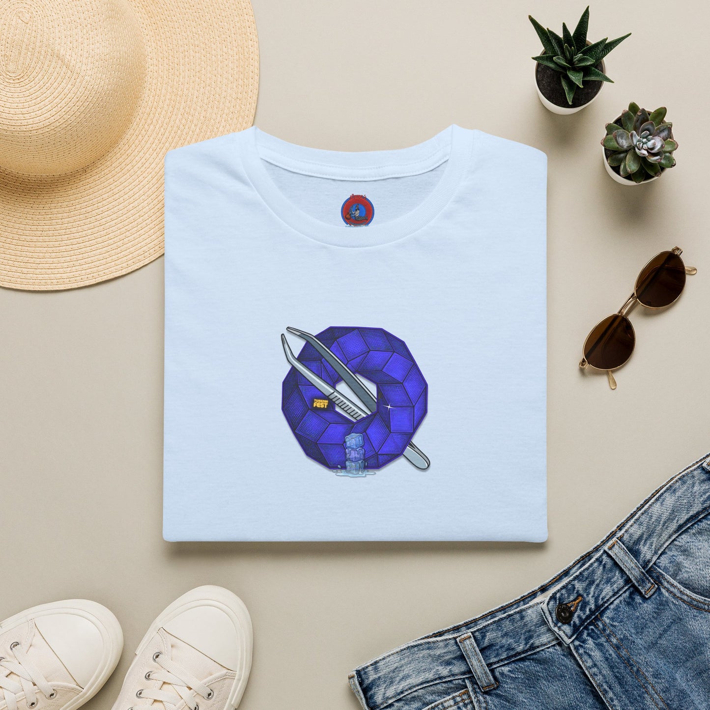 Classic Donut Tee - Unisex Soft-Style - "The Teasing Festivus Donut" - blue rustic cubed donut