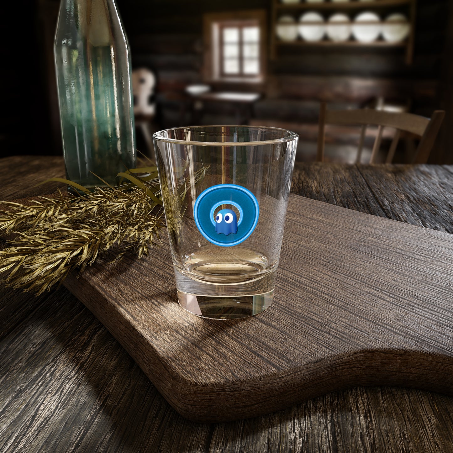 Bad Fishy Too - "Story of this Shot Glass" - Shot Glass, 1.5oz - rustic blue/light blue donut