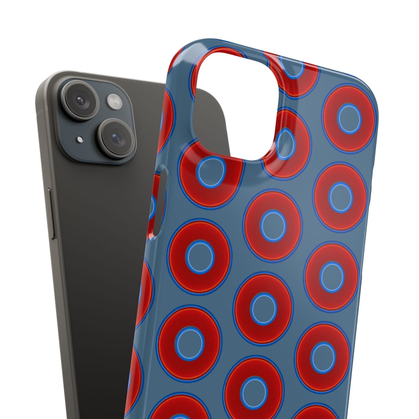Lumpy Donut Snap Case - red vivid donut print w/steel blue background