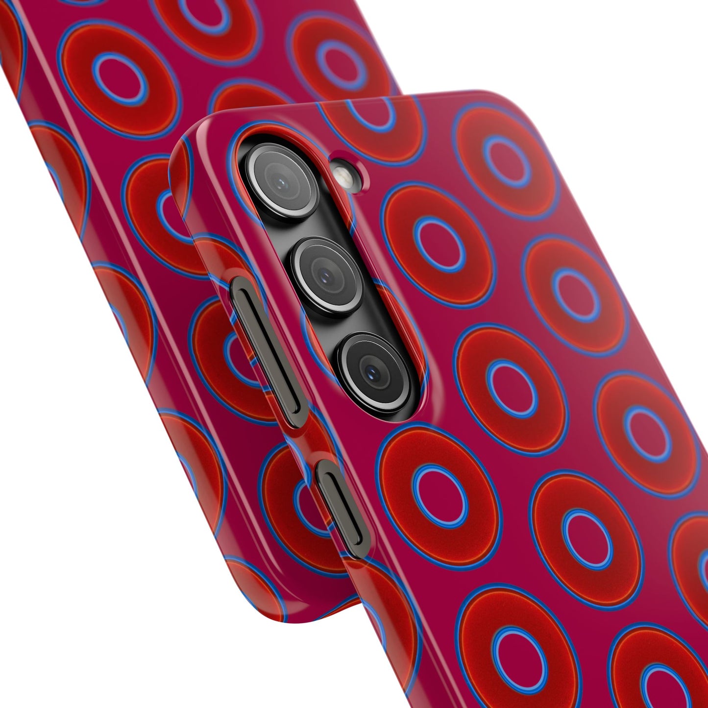 Lumpy Donut Snap Case - red vivid donut print w/dark magenta background