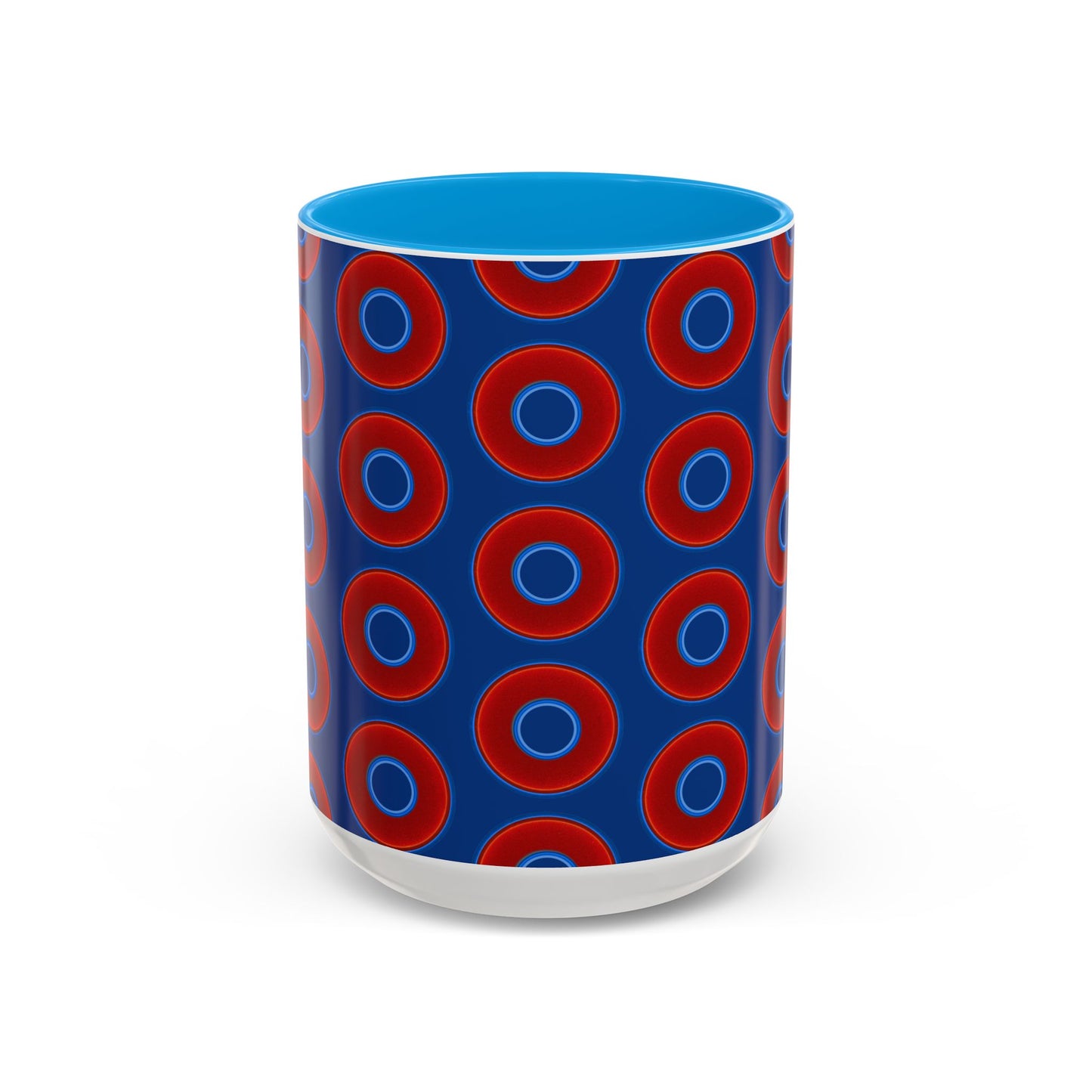 Lump's Grumpy Coffee Mug - vivid red donuts w/dark blue background