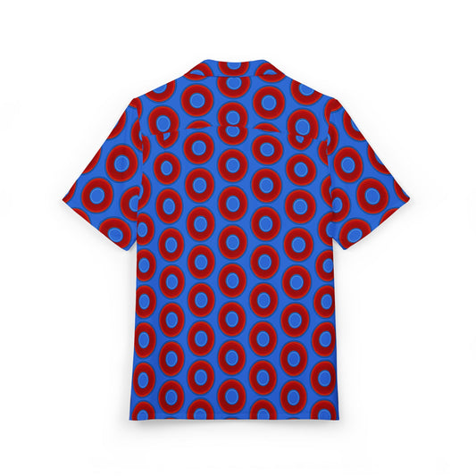 Wilson's 'Epic Hawaiian-Punch' Shirt - vivid red donut print w/medium royal blue background [unisex]