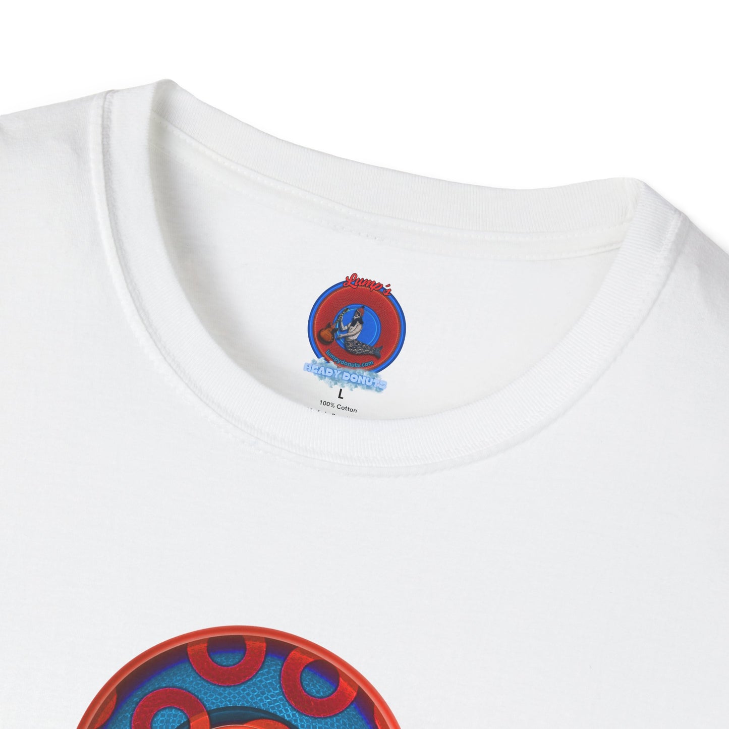 Classic Donut Tee - Unisex Soft-Style - "We All Scream It's ICE Cream" - blue/red rustic paradox donut